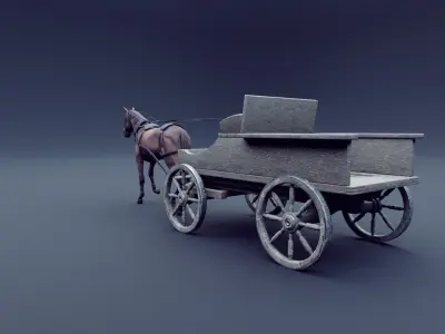horse and wagon animated 3D model