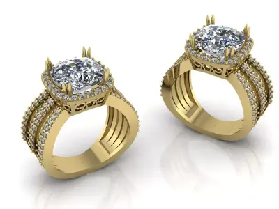 Cushion Gemstone Ring 3D print model
