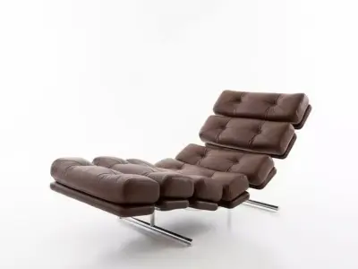 Modern Leather Chaise Lounge Brown Tufted Recliner 3D Low-poly 3D model