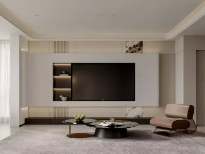Modern luxury living room and dining room interior 3D model