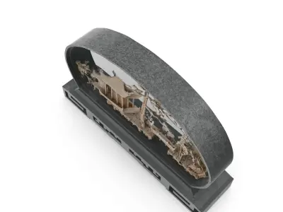 Vintage Asian Carved Cork Diorama Shadow Box  3D model