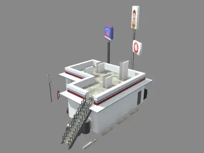 Gas Station Oil Station Exterior Low-poly 3D model