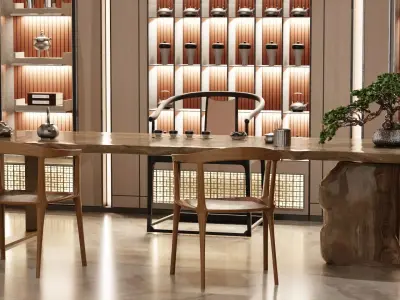 Living Room Tea Room Scene blender 3d Low-poly 3D model