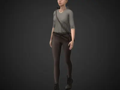 Scarlet woman wearing pants and backpack Low-poly 3D model