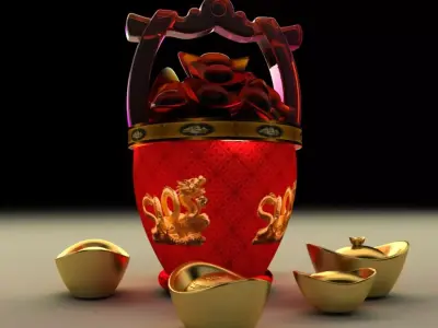 Chinese gold Ingot bucket  3D model