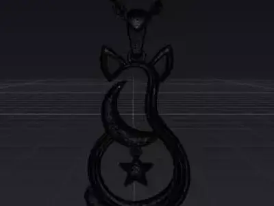 Golden Cat Moon and Star Pendant 3D print model