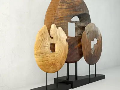 Teak Wood Table Top Decoration 3D model