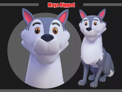 Cartoon Wolf Rigged Low-poly 3D model