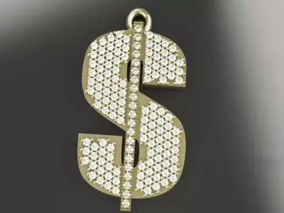 Dollar Sign Gold Diamond Pendant Silver Platinum Luxury Jewelry 3D print model