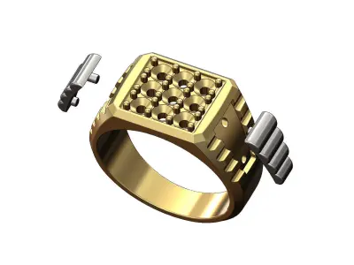 Iced diamond top presidential link inserts ring US size 9 3D print model