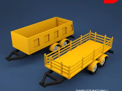 Low Poly Tractor Trolley Low-poly 3D model