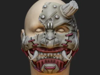 Oni Mask 7 Broken Horn Battle Damage 3D print model