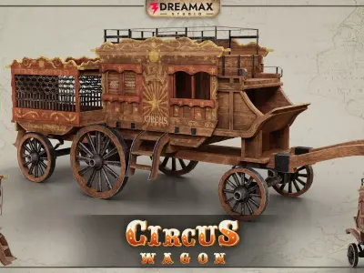 Medieval Circus Wagon - Handcrafted Vintage Fair Caravan  Low-poly 3D model