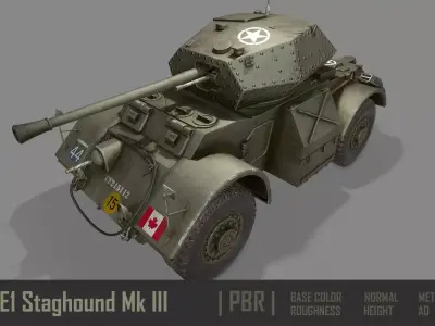 T17E1 Staghound Mk3 Armoured Car PBR Low-poly 3D model