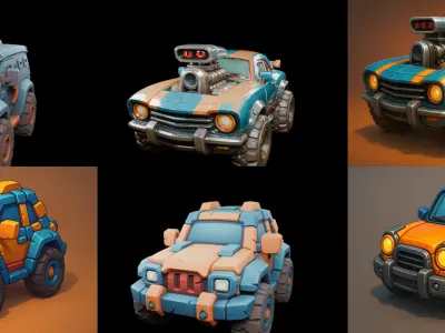 Stylized Car Advanced model bundle 5 pack 100 glb 3D model