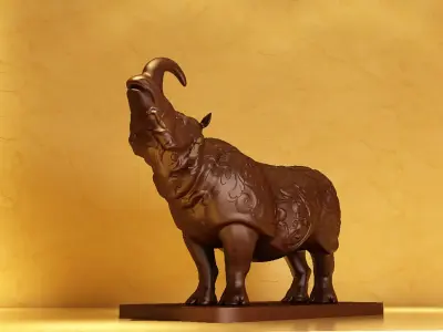 Carved Rhinoceros ornaments wood carving crafts 3D model