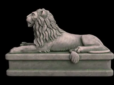 Lion statue moss Low-poly 3D model