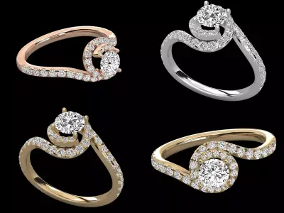 Luxury Swirl Pave Solitaire Diamond Ring CAD Design Model 3D print model