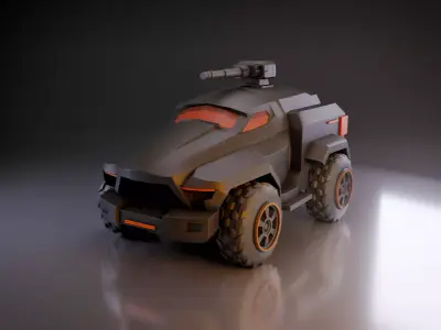 Stylized Modular Armed Jeep  Game Ready Vehicle Low-poly 3D model