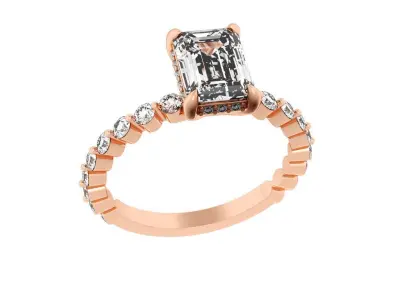 EMERALD Cut Hidden Halo Engagement Ring 3D print model
