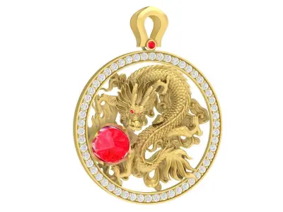 Luxury Dragon Pendant with Gemstone and Diamond Halo 3672 3D print model
