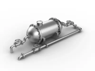 gas storage tank with pipes flanges and valves 3D print model