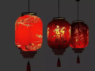 Chinese  red  lantern Low-poly 3D model