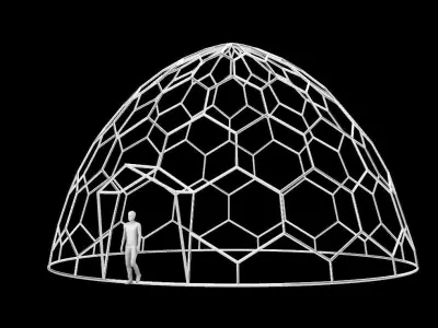Hexagonal Dome structure Geodoesic Like Wireframe 3D model
