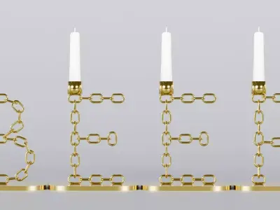 Alphabet Beer Chain Gold Candleholder 3D Model True 4K PBR Rendr Low-poly 3D model