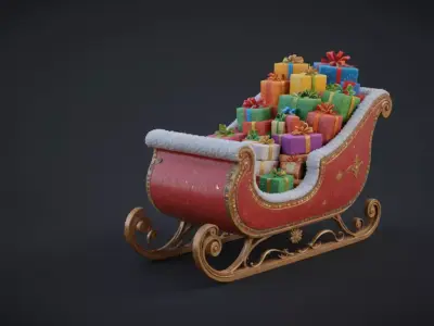 Santa Sleigh 3D Model  Christmas Sleigh with Gifts  Game-Ready 3D model