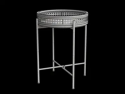 Round Accent Rattan Black Table 3D model