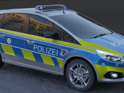 Police Car Ford S Max German Police mit flash blue lights Unreal Low-poly 3D model