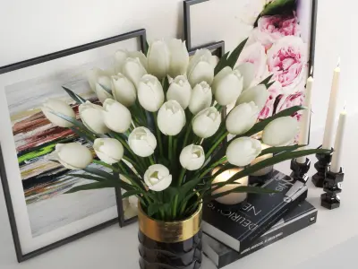 set812 tulips in vase on table 3D model