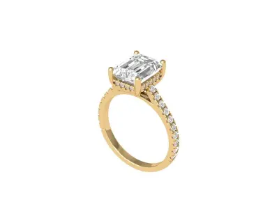 Emerald Solitaire Ring With Hidden Halo Cathedral setting Ring 3D print model