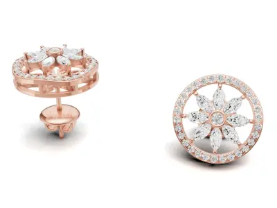 Marquise And Round Diamond Floral Earring For Women 3D print model