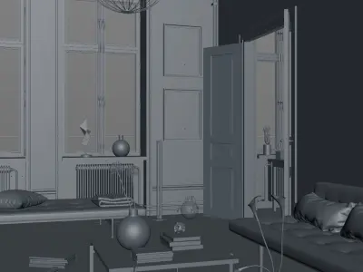 Blue Scandinavian Interior scene 3D model