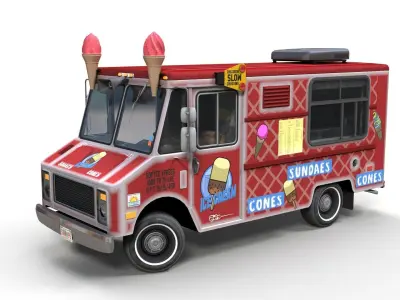 Icecream food truck Low-poly 3D model