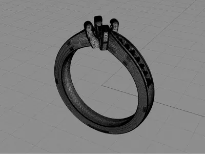 D-0882 diamond engagement ring gold 3D print model