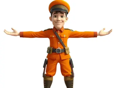 Bright Orange Officer model pack Low-poly 3D model