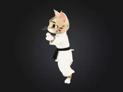 Karate Cat Detailed Mid Poly 3d print ready model  3D model