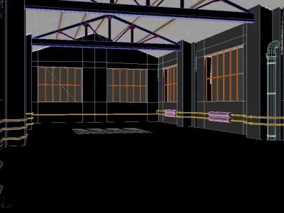 studio render 2 empty room in warehouse Low-poly 3D model