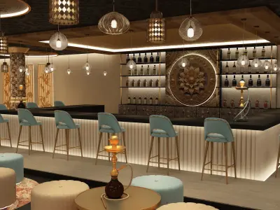Luxury hookah bar coffee restaurant  interior design 3D model