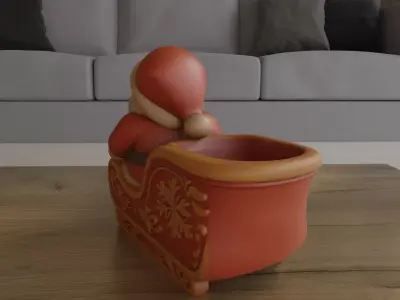 Festive Santa Sleigh Planter container STL 3D print model