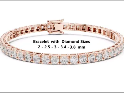 Tennis Bracelet with  5 diamond sizes 3d model animation renders 3D print model