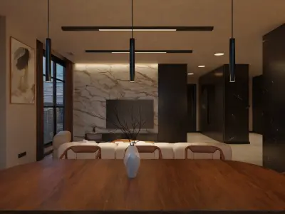  Fully Closed  Apartment Design Living Room and Kitchen 3D model