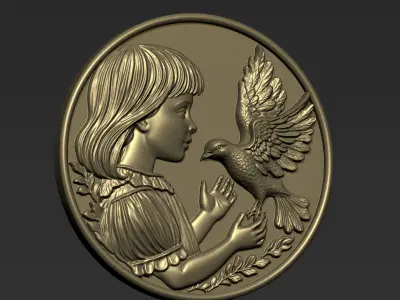 Little Girl and A Pigeon A6 3D print model