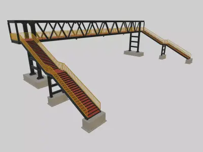 Steel Pedestrian Bridge - Two Columns - Truss Type-9 3D model