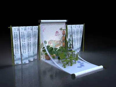 Chinese style beauty Chen Chinese painting calligraphy  3D model