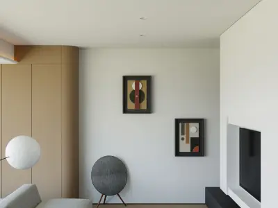 Modern Minimalist Living and Dining Room 3D Interior Scene 3D model