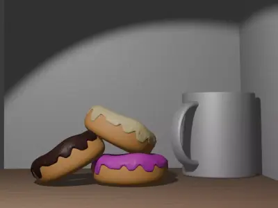 Donut And Coffee Low-poly 3D model